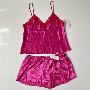 NWT pink silky satin tank top and shorts set